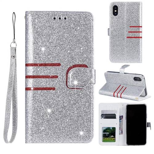 Retro Stitching Glitter Leather Wallet Phone Case for iPhone Xr (6.1 inch) - Silver