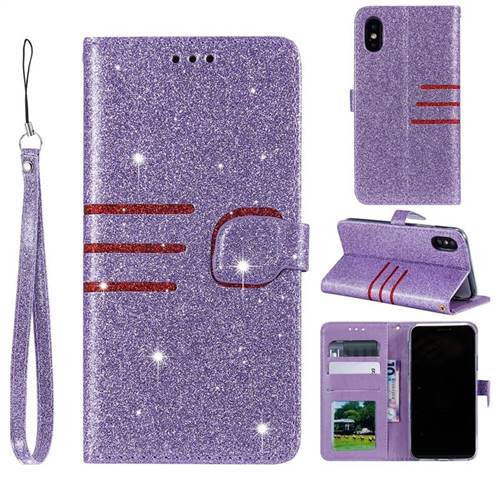 Retro Stitching Glitter Leather Wallet Phone Case for iPhone Xr (6.1 inch) - Purple