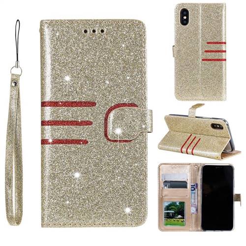 Retro Stitching Glitter Leather Wallet Phone Case for iPhone Xr (6.1 inch) - Golden