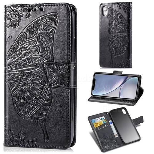 Embossing Mandala Flower Butterfly Leather Wallet Case for iPhone Xr (6.1 inch) - Black