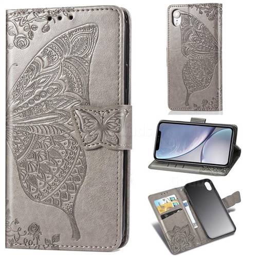 Embossing Mandala Flower Butterfly Leather Wallet Case for iPhone Xr (6.1 inch) - Gray