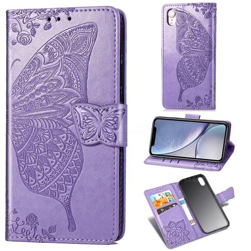 Embossing Mandala Flower Butterfly Leather Wallet Case for iPhone Xr (6.1 inch) - Light Purple