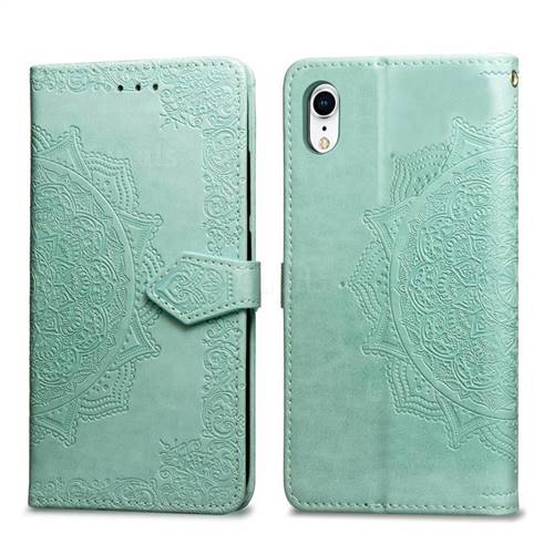 Embossing Imprint Mandala Flower Leather Wallet Case for iPhone Xr (6.1 inch) - Green