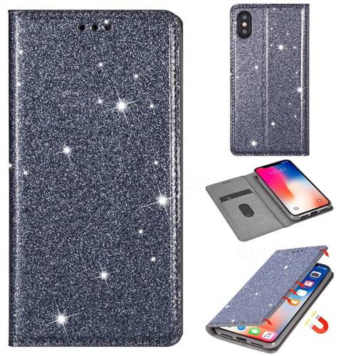 Ultra Slim Glitter Powder Magnetic Automatic Suction Leather Wallet Case for iPhone Xr (6.1 inch) - Gray