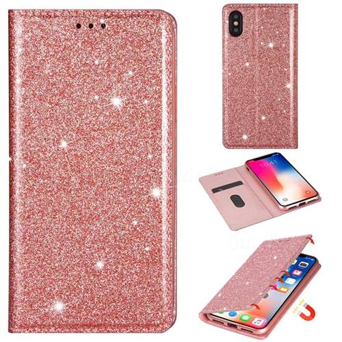 Ultra Slim Glitter Powder Magnetic Automatic Suction Leather Wallet Case for iPhone Xr (6.1 inch) - Rose Gold