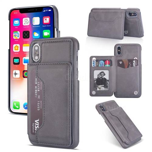 Luxury Magnetic Double Buckle Leather Phone Case for iPhone Xr (6.1 inch) - Gray