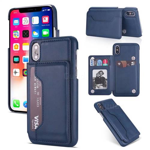 Luxury Magnetic Double Buckle Leather Phone Case for iPhone Xr (6.1 inch) - Blue