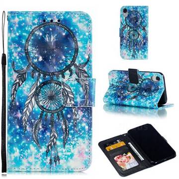 Blue Wind Chime 3D Painted Leather Phone Wallet Case for iPhone Xr (6.1 inch)