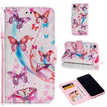 Ribbon Flying Butterfly 3D Painted Leather Phone Wallet Case for iPhone Xr (6.1 inch)