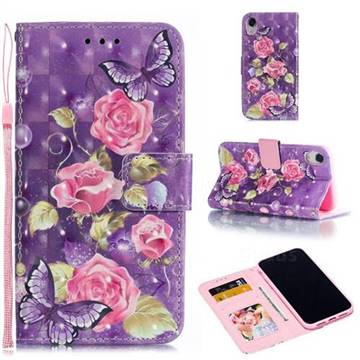 Purple Butterfly Flower 3D Painted Leather Phone Wallet Case for iPhone Xr (6.1 inch)