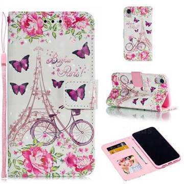 Bicycle Flower Tower 3D Painted Leather Phone Wallet Case for iPhone Xr (6.1 inch)