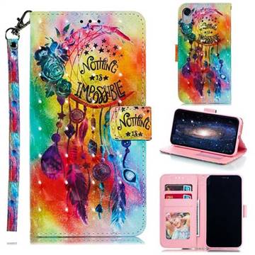 Flower Wind Chimes 3D Painted Leather Phone Wallet Case for iPhone Xr (6.1 inch)