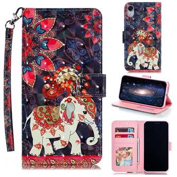 Phoenix Elephant 3D Painted Leather Phone Wallet Case for iPhone Xr (6.1 inch)