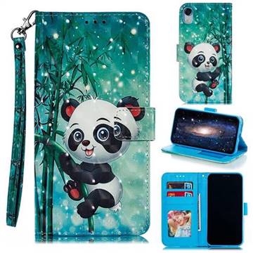 Cute Panda 3D Painted Leather Phone Wallet Case for iPhone Xr (6.1 inch)