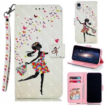 Flower Girl 3D Painted Leather Phone Wallet Case for iPhone Xr (6.1 inch)