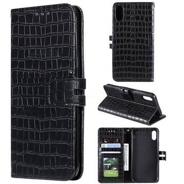 Luxury Crocodile Magnetic Leather Wallet Phone Case for iPhone Xr (6.1 inch) - Black