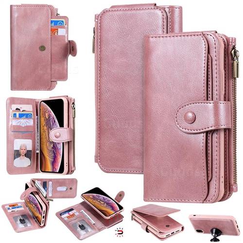 Retro Multifunction Zipper Magnetic Separable Leather Phone Case Cover for iPhone Xr (6.1 inch) - Rose Gold