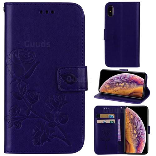 Embossing Rose Flower Leather Wallet Case for iPhone Xr (6.1 inch) - Purple