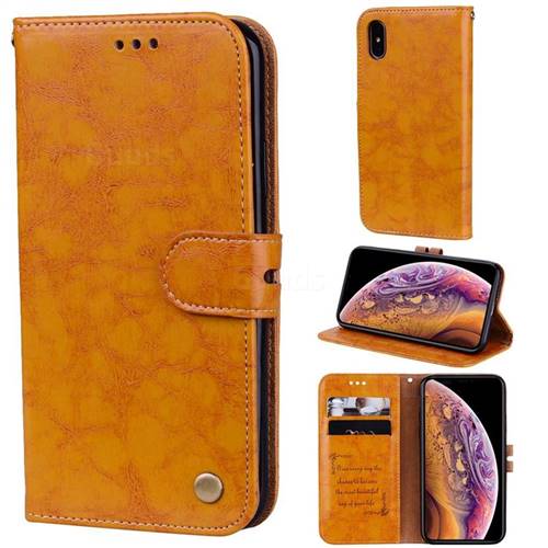 Luxury Retro Oil Wax PU Leather Wallet Phone Case for iPhone Xr (6.1 inch) - Orange Yellow