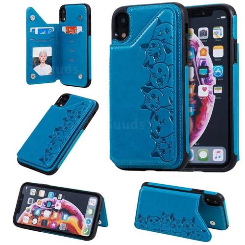 Yikatu Luxury Cute Cats Multifunction Magnetic Card Slots Stand Leather Back Cover for iPhone Xr (6.1 inch) - Blue