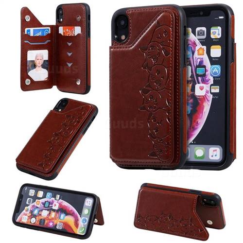 Yikatu Luxury Cute Cats Multifunction Magnetic Card Slots Stand Leather Back Cover for iPhone Xr (6.1 inch) - Brown