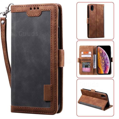 Luxury Retro Stitching Leather Wallet Phone Case for iPhone Xr (6.1 inch) - Gray