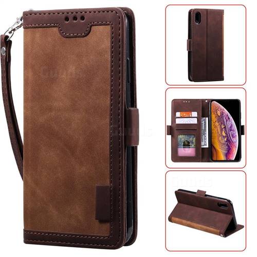 Luxury Retro Stitching Leather Wallet Phone Case for iPhone Xr (6.1 inch) - Dark Brown