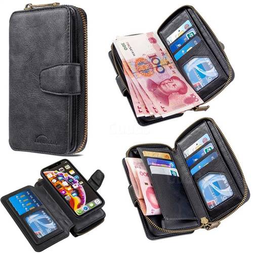 Binfen Color Retro Buckle Zipper Multifunction Leather Phone Wallet for iPhone Xr (6.1 inch) - Black