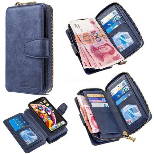 Binfen Color Retro Buckle Zipper Multifunction Leather Phone Wallet for iPhone Xr (6.1 inch) - Blue