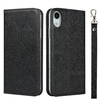 Ultra Slim Magnetic Automatic Suction Silk Lanyard Leather Flip Cover for iPhone Xr (6.1 inch) - Black