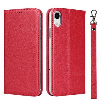 Ultra Slim Magnetic Automatic Suction Silk Lanyard Leather Flip Cover for iPhone Xr (6.1 inch) - Red