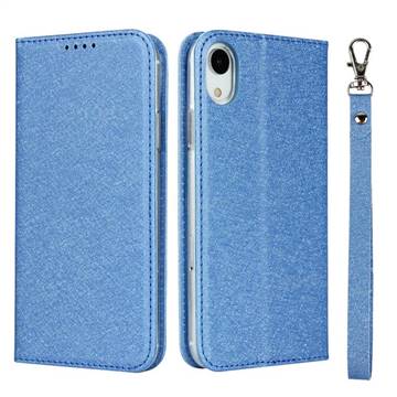 Ultra Slim Magnetic Automatic Suction Silk Lanyard Leather Flip Cover for iPhone Xr (6.1 inch) - Sky Blue