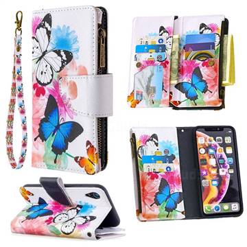 Vivid Flying Butterflies Binfen Color BF03 Retro Zipper Leather Wallet Phone Case for iPhone Xr (6.1 inch)