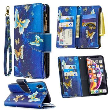 Golden Butterflies Binfen Color BF03 Retro Zipper Leather Wallet Phone Case for iPhone Xr (6.1 inch)