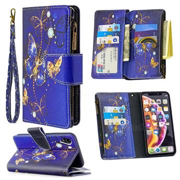 Purple Butterfly Binfen Color BF03 Retro Zipper Leather Wallet Phone Case for iPhone Xr (6.1 inch)
