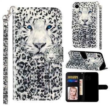 White Leopard 3D Leather Phone Holster Wallet Case for iPhone Xr (6.1 inch)
