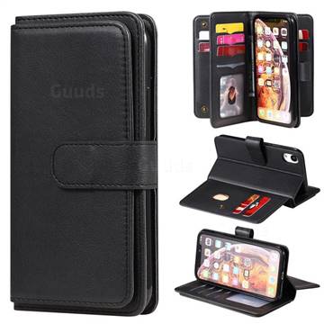 Multi-function Ten Card Slots and Photo Frame PU Leather Wallet Phone Case Cover for iPhone Xr (6.1 inch) - Black