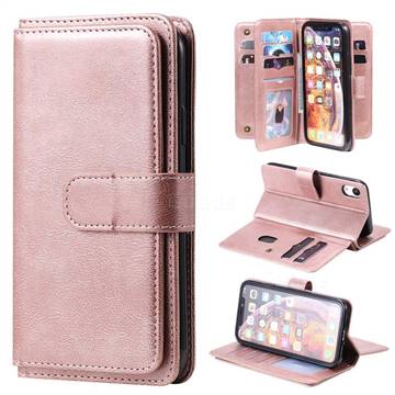 Multi-function Ten Card Slots and Photo Frame PU Leather Wallet Phone Case Cover for iPhone Xr (6.1 inch) - Rose Gold