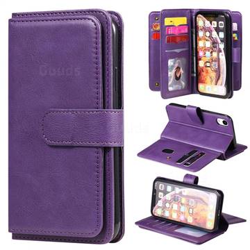 Multi-function Ten Card Slots and Photo Frame PU Leather Wallet Phone Case Cover for iPhone Xr (6.1 inch) - Violet