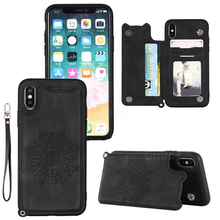 Luxury Mandala Multi-function Magnetic Card Slots Stand Leather Back Cover for iPhone Xr (6.1 inch) - Black