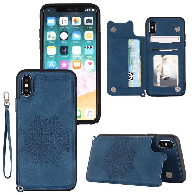 Luxury Mandala Multi-function Magnetic Card Slots Stand Leather Back Cover for iPhone Xr (6.1 inch) - Blue