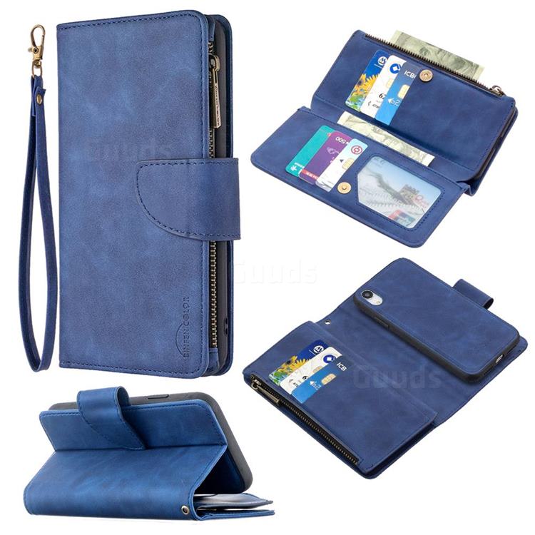 Binfen Color BF02 Sensory Buckle Zipper Multifunction Leather Phone Wallet for iPhone Xr (6.1 inch) - Blue