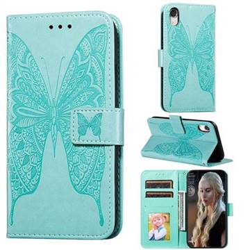Intricate Embossing Vivid Butterfly Leather Wallet Case for iPhone Xr (6.1 inch) - Green