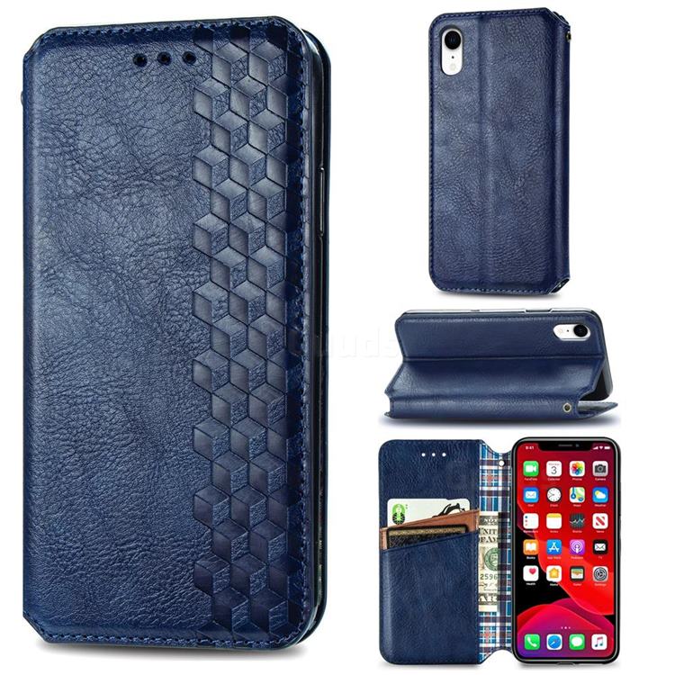 Ultra Slim Fashion Business Card Magnetic Automatic Suction Leather Flip Cover for iPhone Xr (6.1 inch) - Dark Blue
