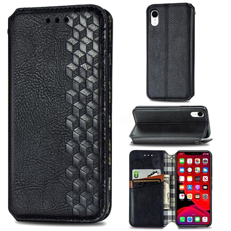 Ultra Slim Fashion Business Card Magnetic Automatic Suction Leather Flip Cover for iPhone Xr (6.1 inch) - Black