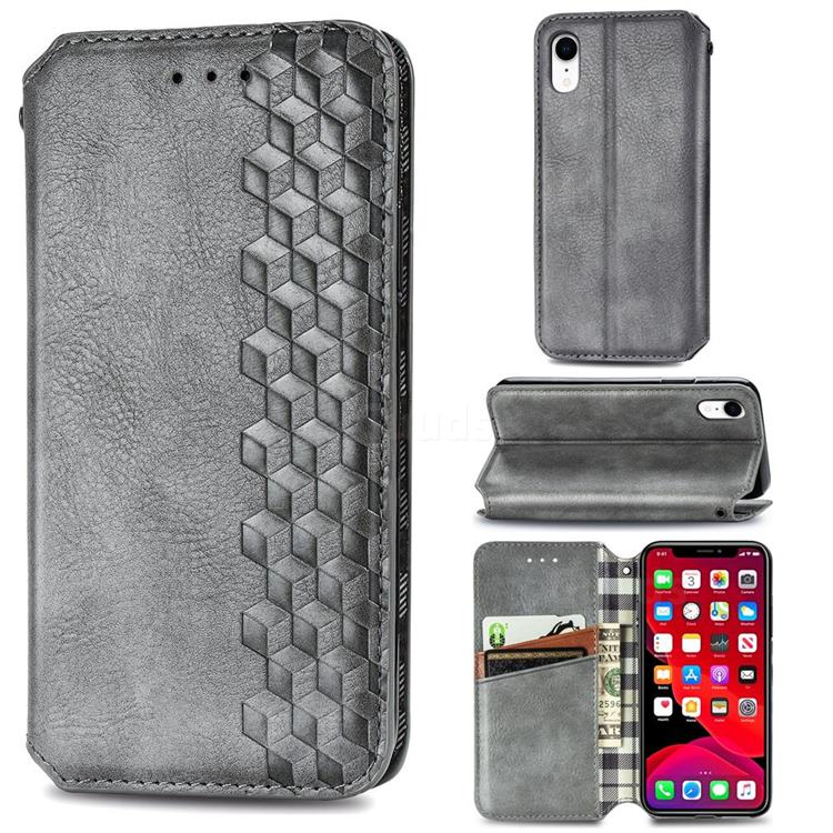 Ultra Slim Fashion Business Card Magnetic Automatic Suction Leather Flip Cover for iPhone Xr (6.1 inch) - Grey