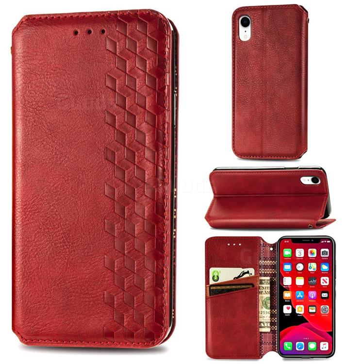 Ultra Slim Fashion Business Card Magnetic Automatic Suction Leather Flip Cover for iPhone Xr (6.1 inch) - Red