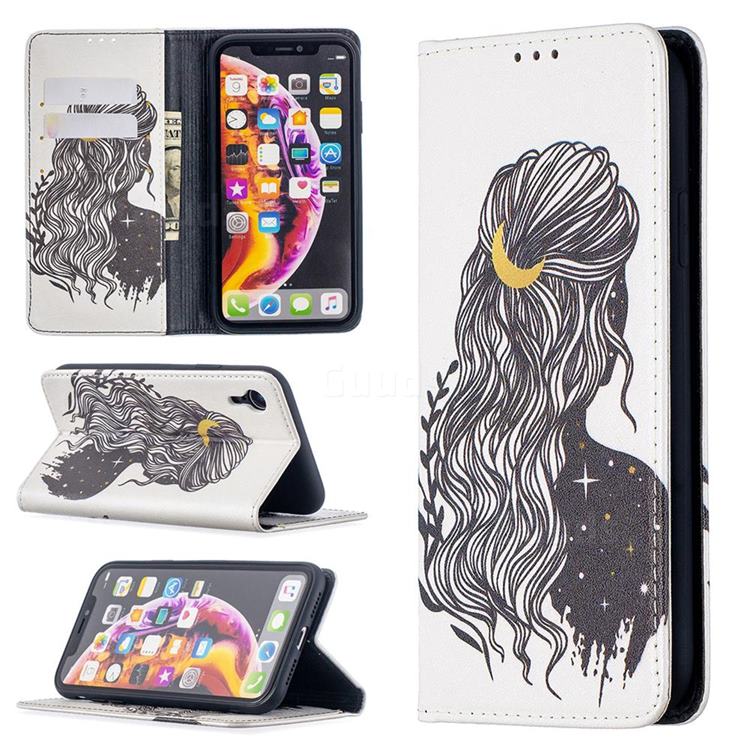 Girl with Long Hair Slim Magnetic Attraction Wallet Flip Cover for iPhone Xr (6.1 inch)