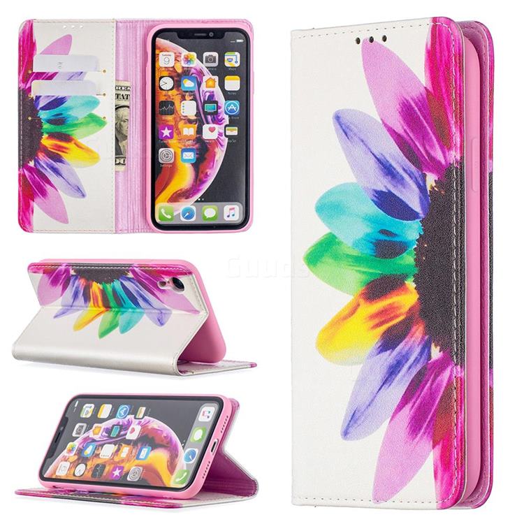 Sun Flower Slim Magnetic Attraction Wallet Flip Cover for iPhone Xr (6.1 inch)