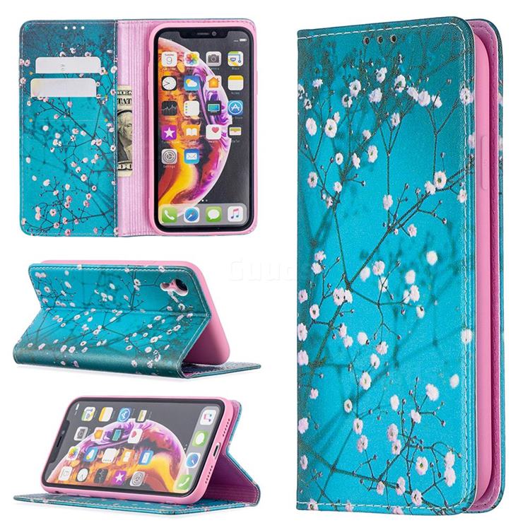 Plum Blossom Slim Magnetic Attraction Wallet Flip Cover for iPhone Xr (6.1 inch)